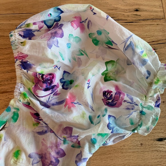 Urban Outfitters Women’s Small 100% Cotton Puff Sleeve Peplum Top Purple Floral - Picture 4 of 7